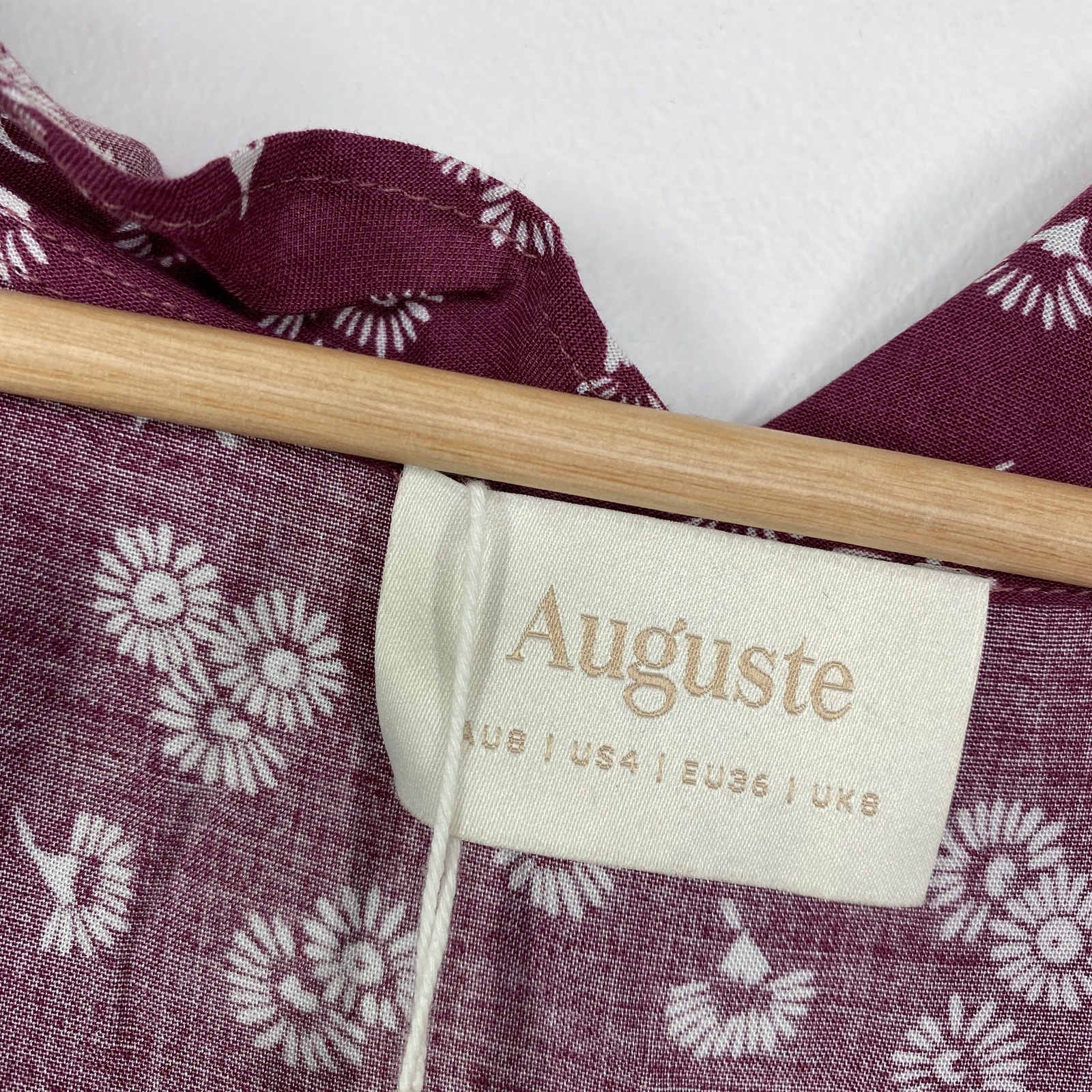 Auguste The Label Mae Devine Mini Dress Burgundy Floral Ruffle Us 4 Au 8 Jm193 — image 7 of 8
